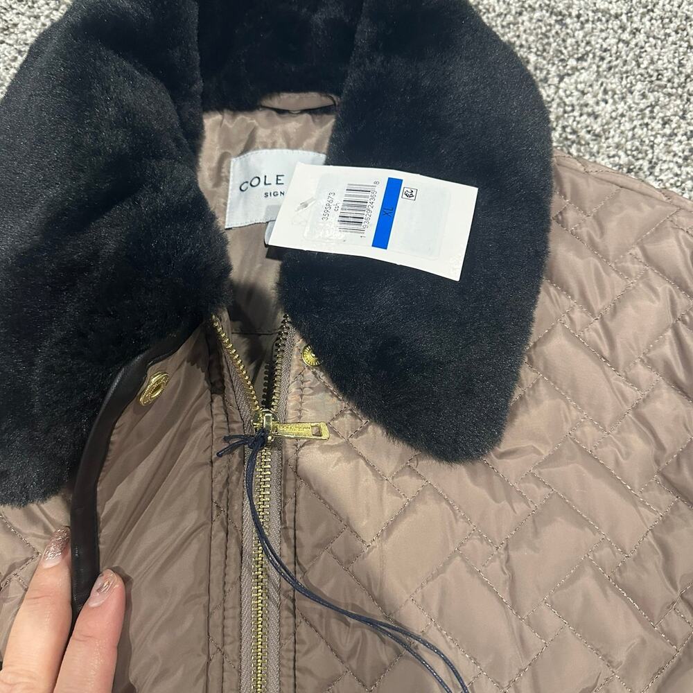 Cole Haan Women’s XL Faux Fur Trench Coat Brown Winter Jacket New w/Tags - Picture 7 of 11